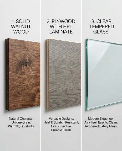 Perbandingan bahan dining table set: kayu, multiplek, dan kaca