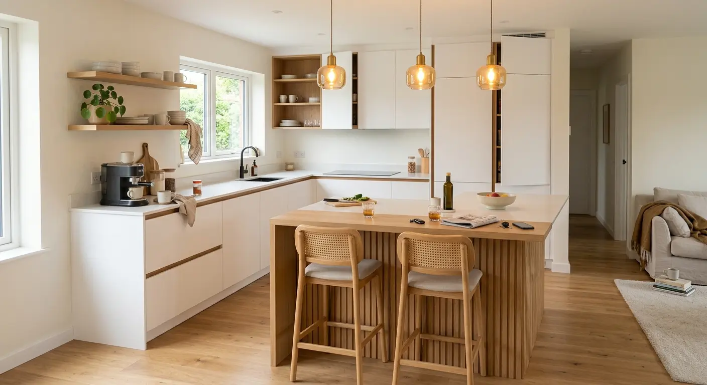 Contoh model mini bar sambungan kabinet bawah pada dapur minimalis modern