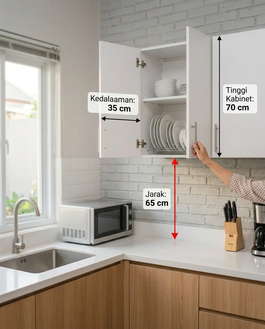Ukuran tinggi dan kedalaman lemari kabinet gantung di dapur
